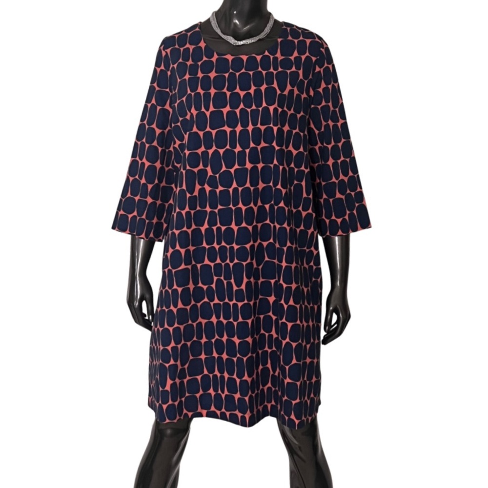 Shift 3/4 Sleeve Cotton Dress - Coral